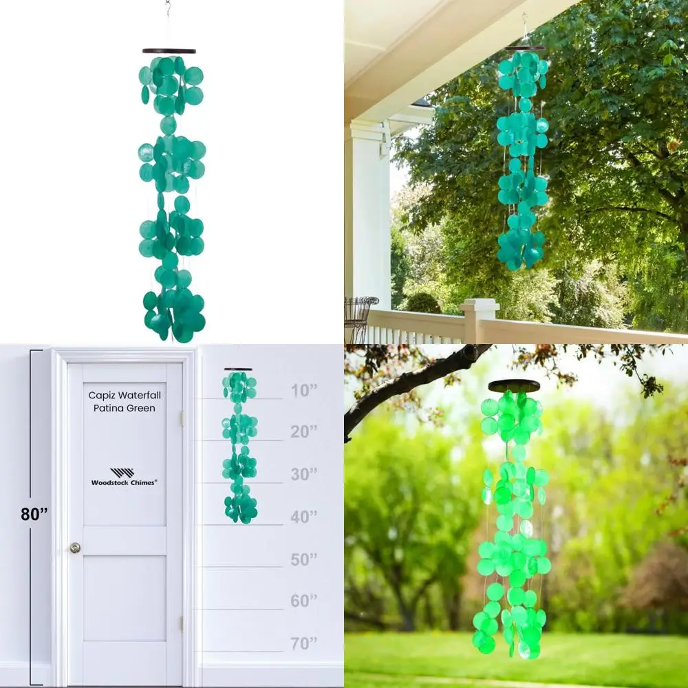 

40-inch green seashell ocean-themed handcrafted outdoor wind chime