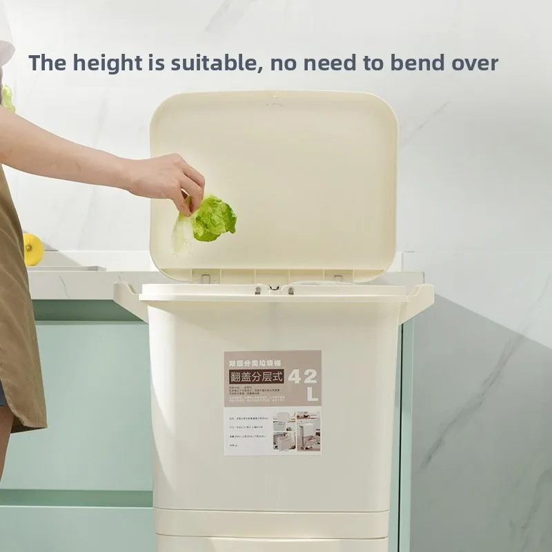 Kitchen Trash Can Lid Odor Control Large Capacity Multi Layer Waste Sorting Trash Bin Garbage Bin No Bending Over Trash Can