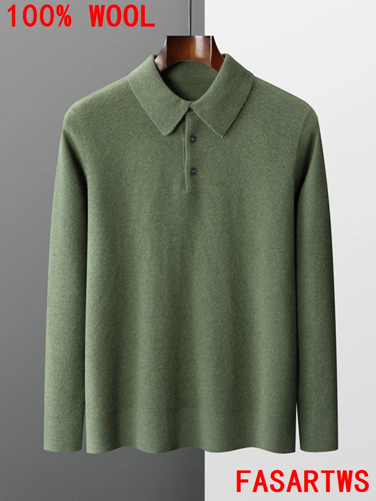 2025 Choice High Quality Men POLO Collar Wool Pullover Cashmere Sweater Autumn Winter Smart Casual 100% Merino Wool Knitwear Top