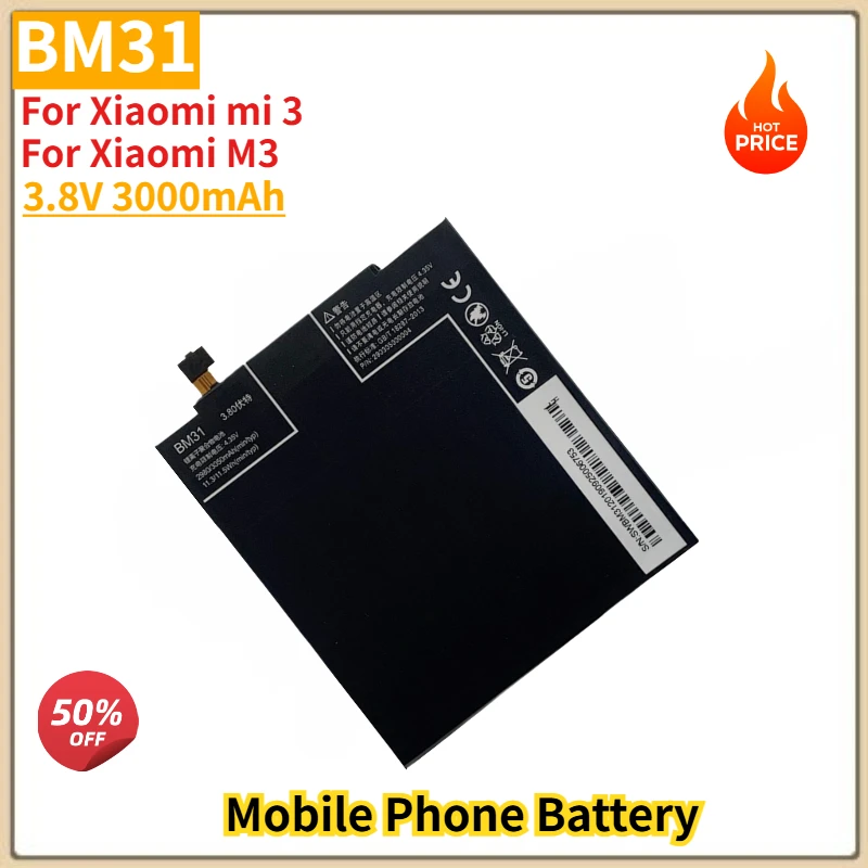 BM31 High Quality Phone Battery 3.8V 3000mAh For Xiaomi mi 3 M3 Brand New Replacement Battery