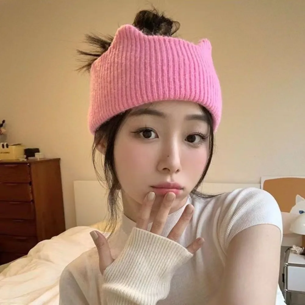 Cute Wide-brimmed Cat Ears Headband Ear Protection Solid Color Elastic Hair Bands Face Wash Head Wrap Female