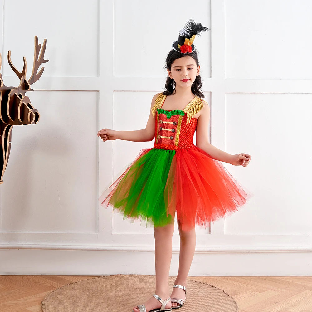 Nutcracker Tutu Dress for Girls Christmas Xmas Costume Kids Circus Ringmaster Cosplay Party Dresses Festive Holiday Clothing