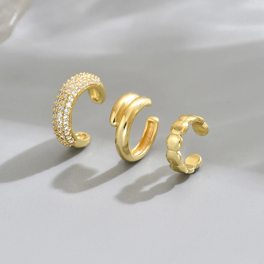 1PC Gold Color Stainless Steel Zircon Clip Earrings Punk Ear Cuff No Piercings Fake Cartilage Ear for Women 2025 Fashion Jewelry - view 3