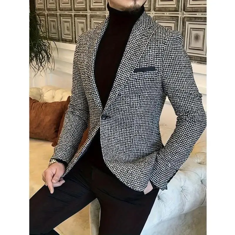 

Casual Bla Hunting Dog Pattern Men's Suiting Woven Jaet Youth Trend Double Slit Special Wide Fit Thiened Seven Sve