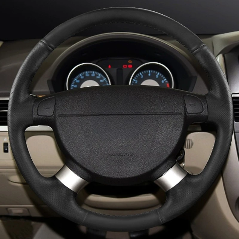 Black Genuine Leather Car Steering Wheel Cover For Chevrolet Aveo LOVA Buick Excelle Daewoo Gentra 2013 2015 Lacetti 2006 - 2012