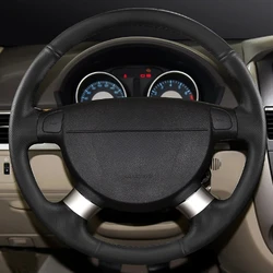 Black Genuine Leather Car Steering Wheel Cover For Chevrolet Aveo LOVA Buick Excelle Daewoo Gentra 2013 2015 Lacetti 2006 - 2012