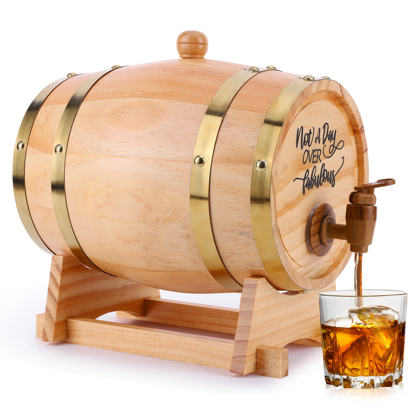 

3L Engraved Whiskey Barrel with Stand Vintage Wooden Oak Timber Wine Barrels with Stand Home Brewing Accessories for Wine Brandy