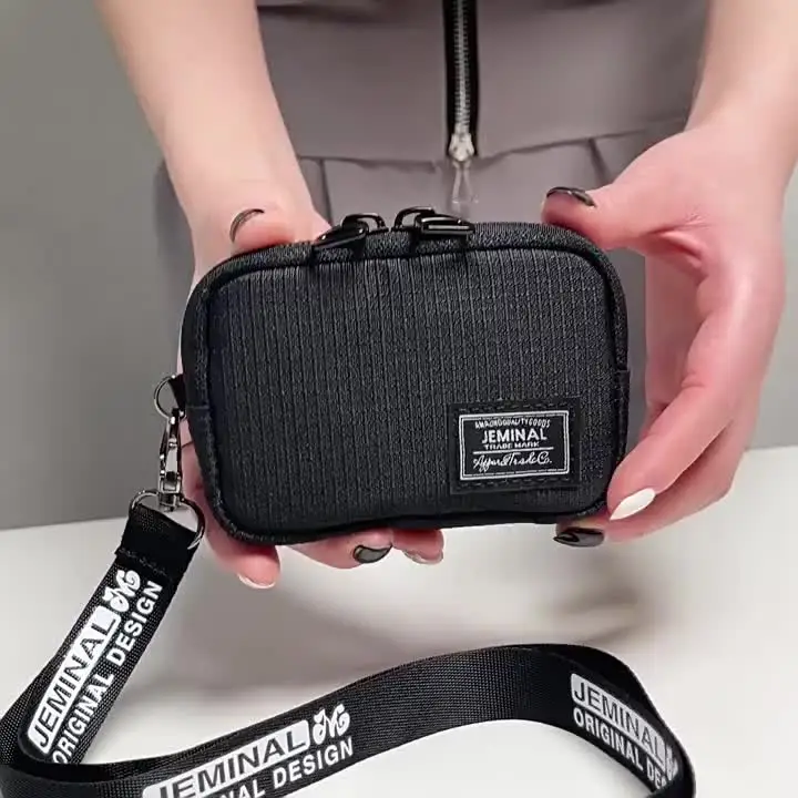 Mini billetera de cuello para hombres, niños y niñas, monedero con cremallera, cordón para tarjetas de crédito, bolsillo para identificación