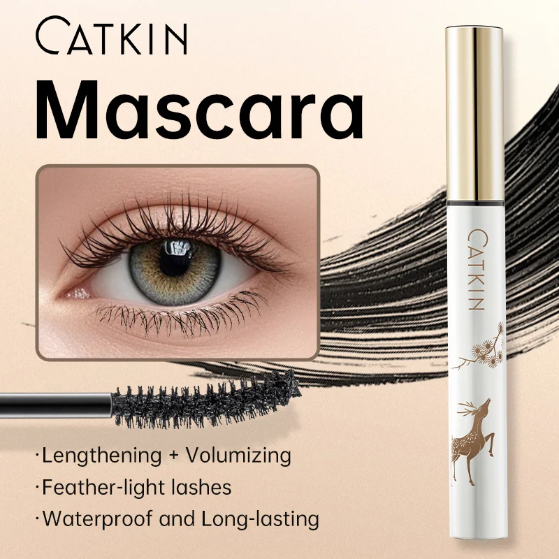 CATKIN langanhaltende schwarze Wimperntusche, intensive Länge, voluminöses Volumen, intensive Länge, federleiche, volle Wimpern
