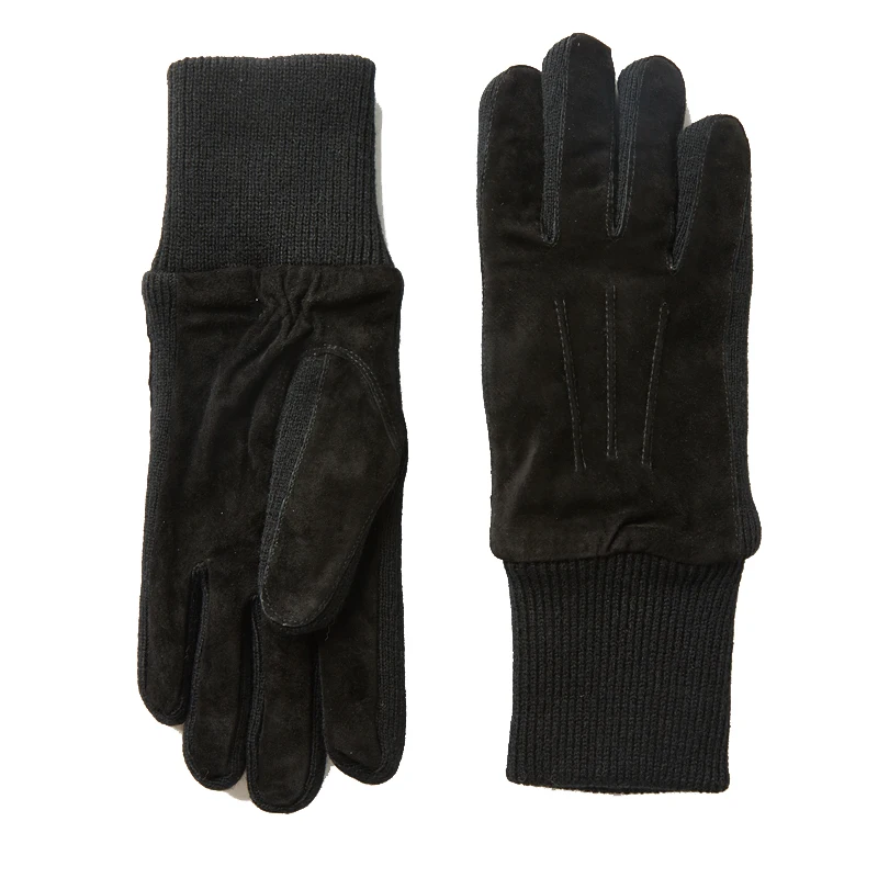 Suede Glove Men Winter Knitted Rib Tightening Mouth Pigskin Mitt Male Plus Velvet Thickened Riding Motorcycle Long Warm Luvas