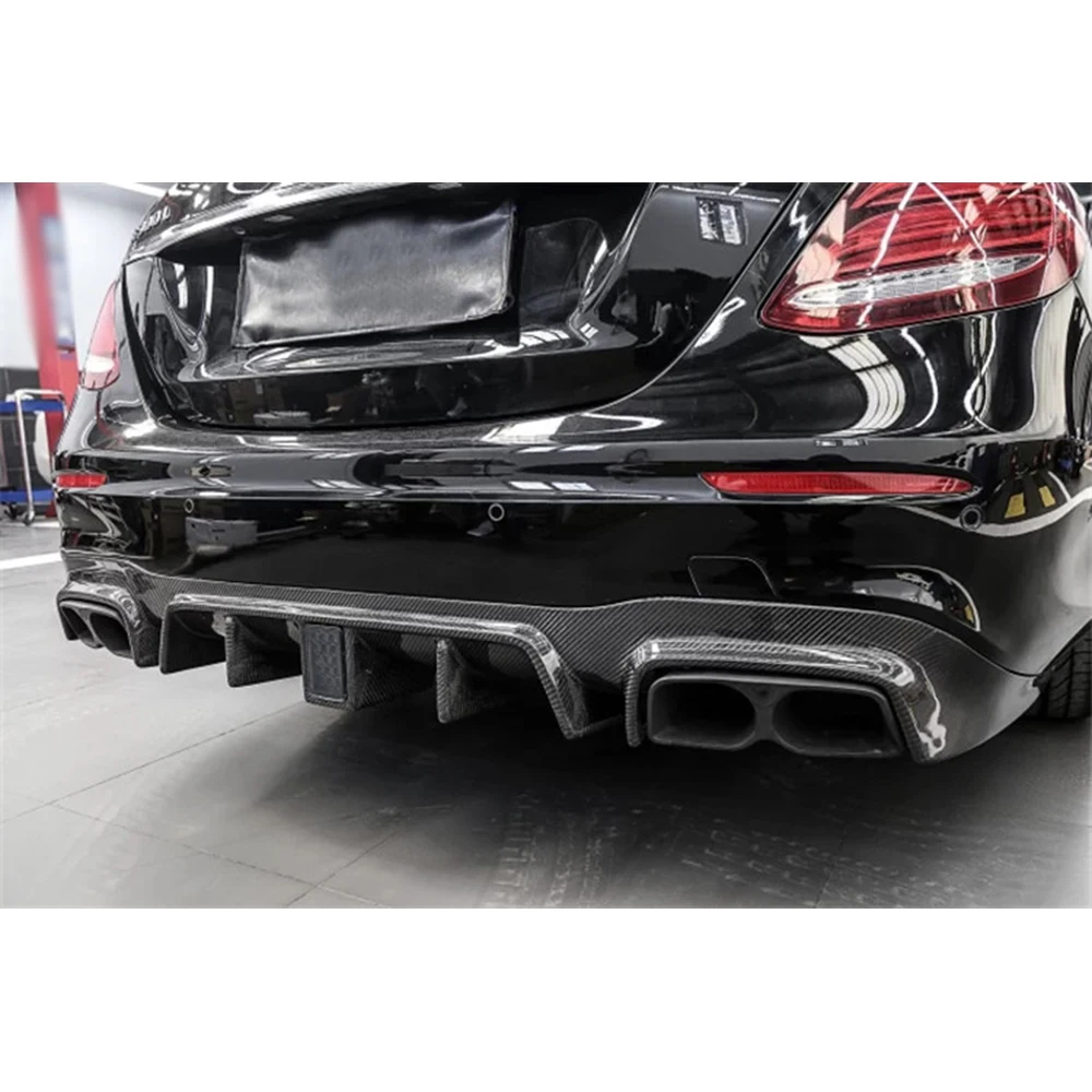 Car Rear Bumper Lip Diffuser with Stainless Steel Exhaust Muffler Tips for Benz E Class W213 C238 E43 E63 AMG B Style 2017-2022