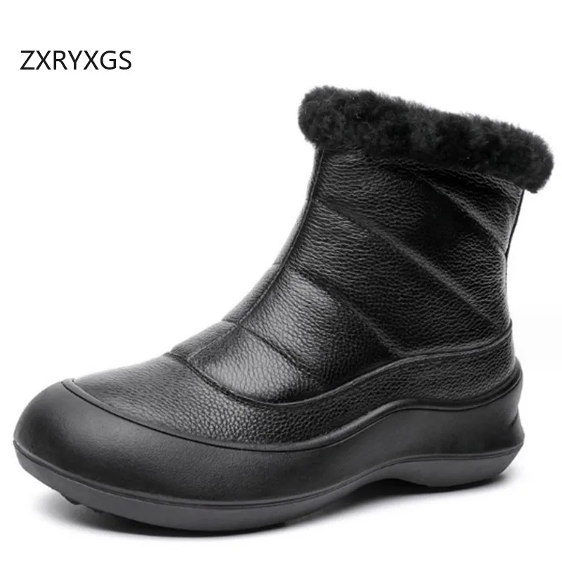 ZXRYXGS 2024 New Top Layer Cowhide Warm Plush Cotton Boots Thick Sole Non-slip Increase Shoes Woman Snow Boots Real Leather Boot