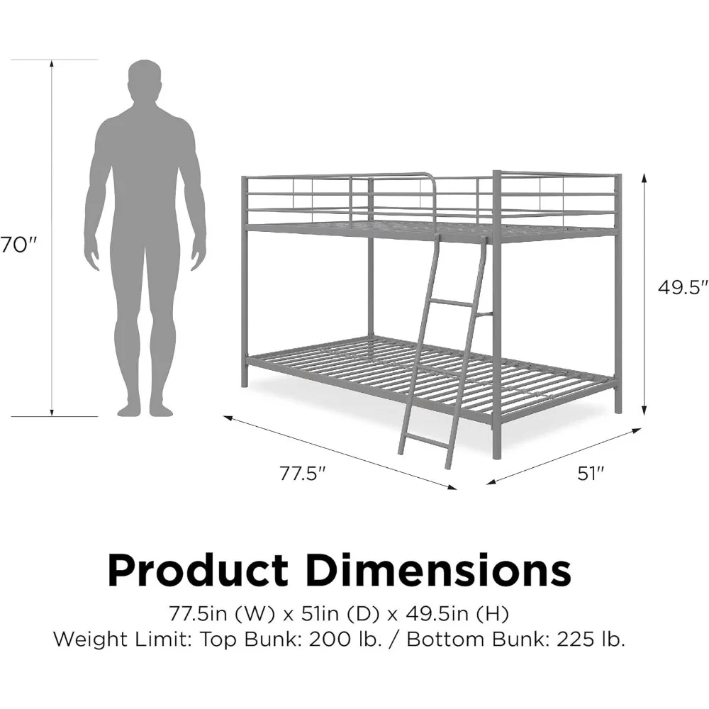 Низкая металлическая двухъярусная кровать для детей, подростков и взрослых, с угловой лестницей, высоким ограждением, стандартные, гладкие закругленные края