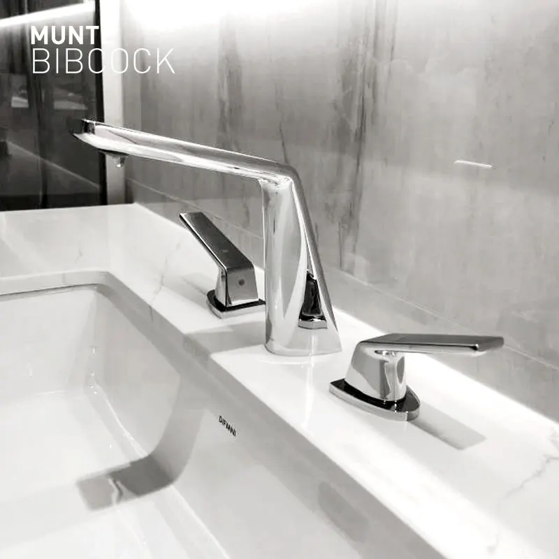Zirconia gold light luxury basin, simple faucet, luxurious design aesthetics, brass three hole split faucet