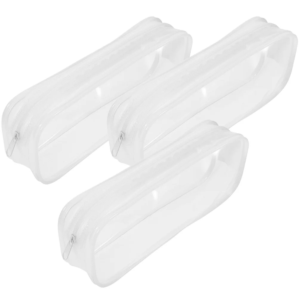 

3 Pcs Transparent Pencil Case Portable Bag Large Capacity Zipper Design Students
