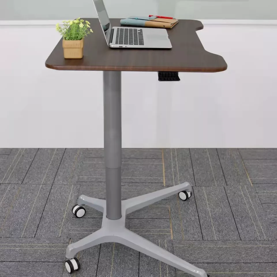 Home and Office Height Adjustable Movable Pneumatic Single Column Lifting Desk Lecture Table with Wheels