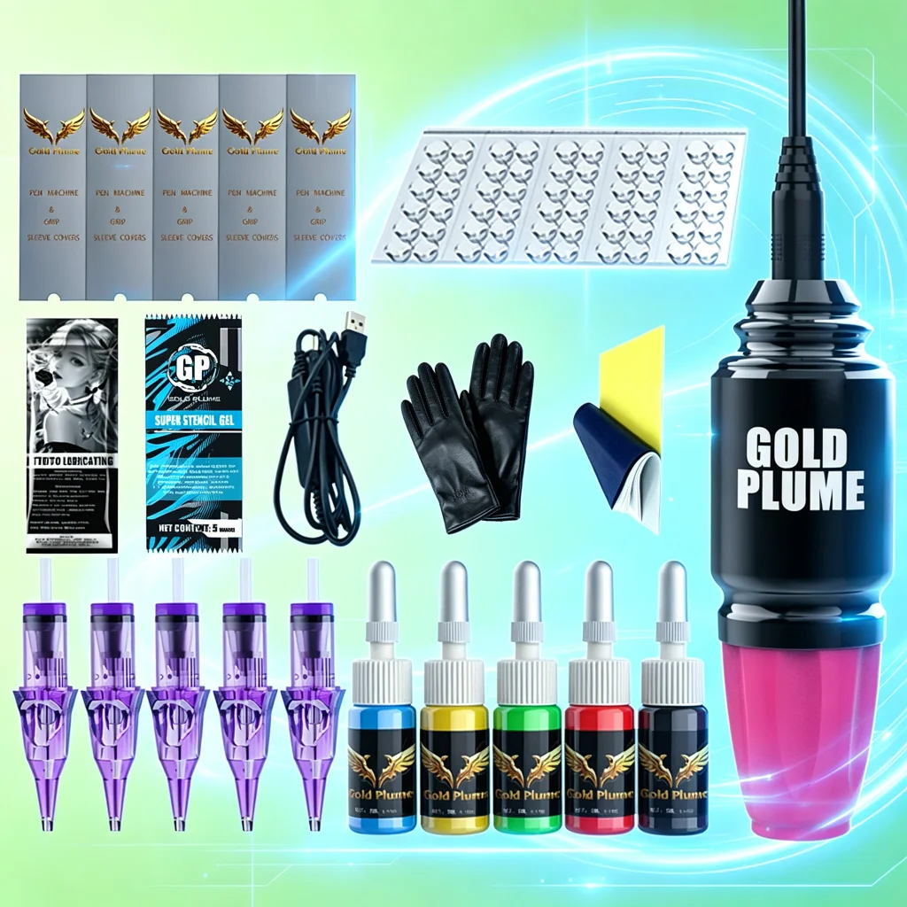 Wireless Rotary Tattoo Pen Machine Kit 1100Mah Integrated Power All in One Complete Tattoo Supplies Mixed Cartridge Needles Multicolor Tattoo Ink Practical Tattoo Tool Set for Beginners Professional Tattoo Practitioners