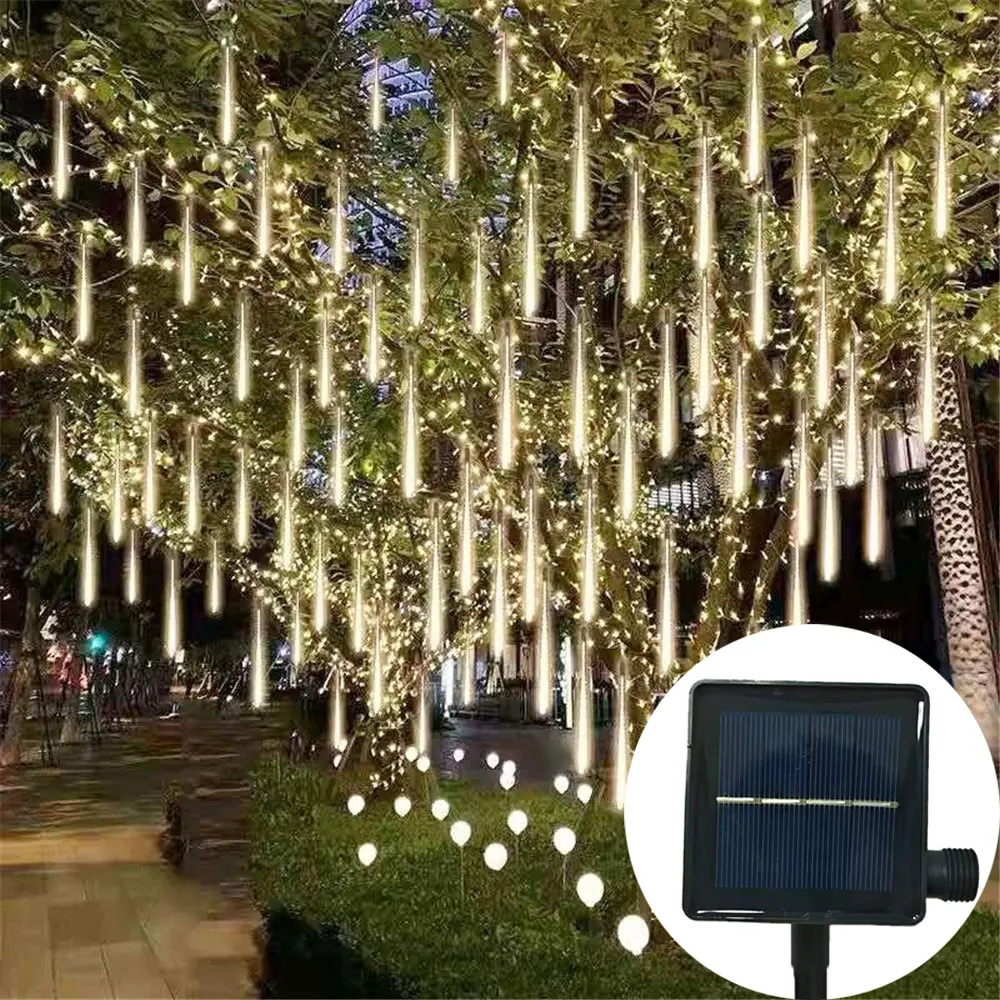 

Navidad 2024 Solar Meteor Shower Lights Falling Drop Fairy String Lights Christmas Decorations for Home Garden Holiday Lighting