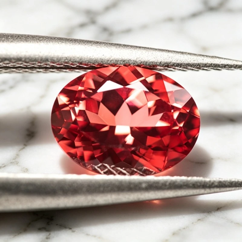 Im Labor gezüchteter Padparadscha-Edelstein in ovaler Form, Farbe „Feuerlotus“, für die Herstellung von DIY-Ringen, Halsketten und Ohrringen, mit wählbarem Zertifikat. – Detail 5