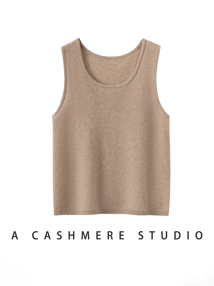 

New Women 100% Cashmere Sweater Vest O-neck Sleeveless Pullover Soft Simple Basic Style Osmanthus Stitch Camisole Knitwear Tops