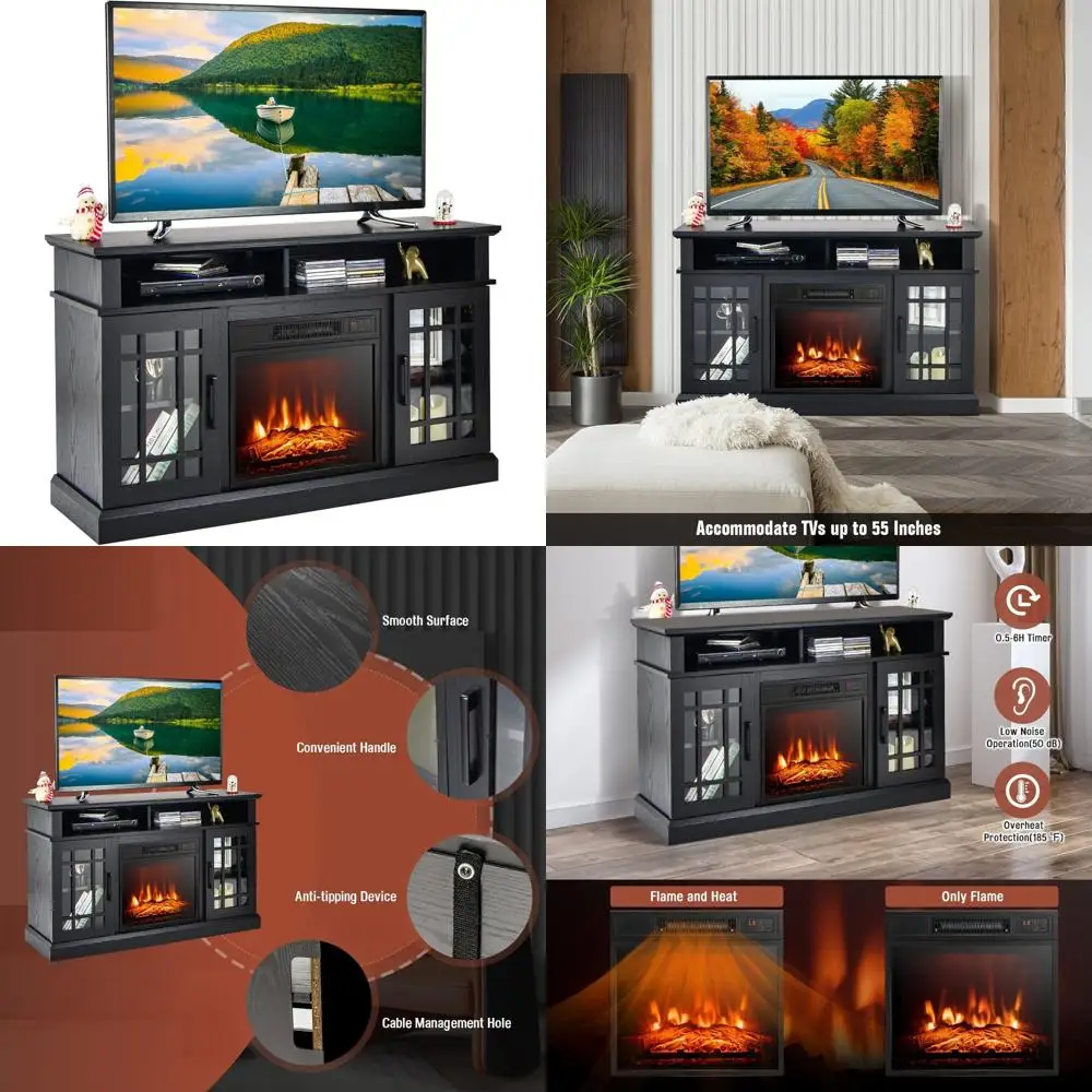 

Отдельностоящий деревянный развлекательный центр с 18-мя электрическими каминами для телевизоров с 48-55 гг.