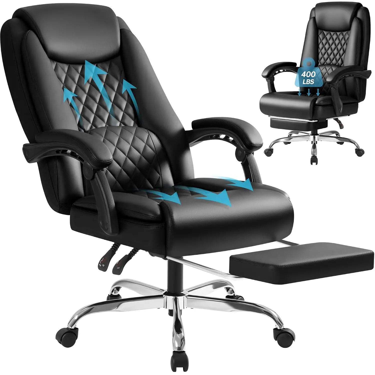 Executive Home Office Chair with Lumbar Support,400lbs Adjustable Ergonomic High Back Office Chair Reclining, Customized