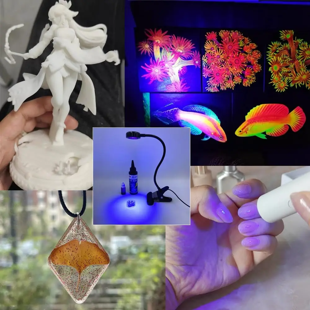 5W グースネックUVレジン硬化ライト（UVレジン型、ジュエリー製作、DIYクラフト用）およびグースネックUVランプ（ジェルネイル用）