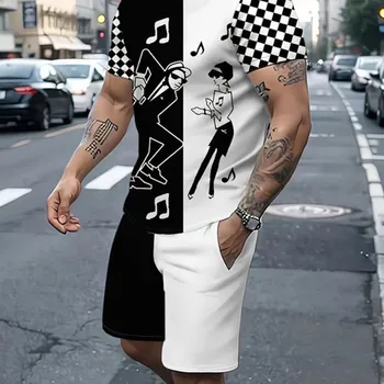 남성용 캐주얼 패션 티셔츠 반바지 세트, 크리에이티브 패턴, 3D 프린트 의류, 반팔 및 반바지 세트, 2024 여름 신상 