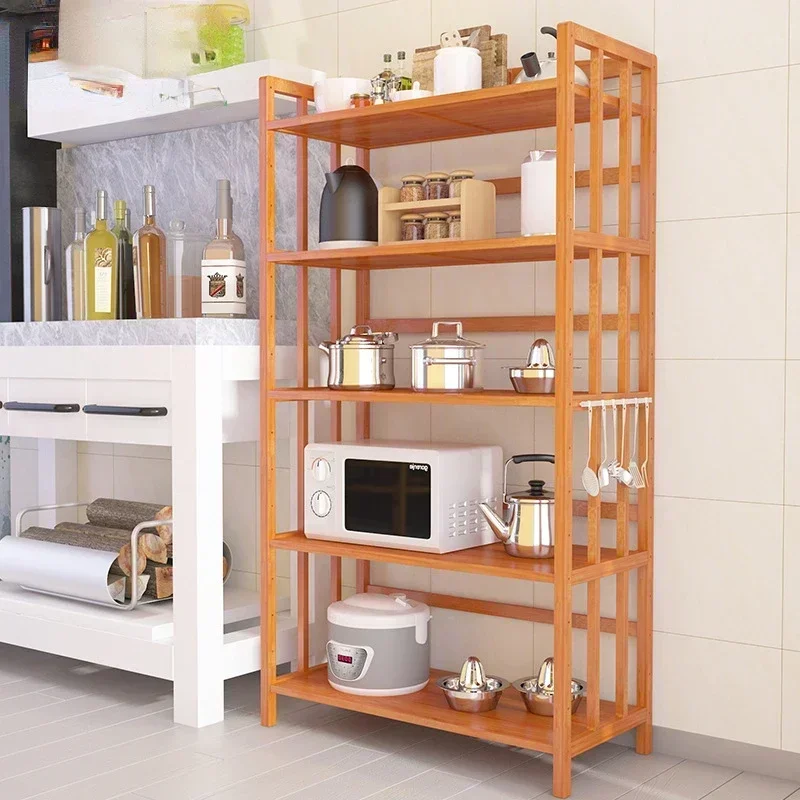 

Wwww Многослойное хранилище от пола до потолка Идеально подходит для микроволновой печи и принадлежностей для улучшения кухонного пространства в естественном стиле