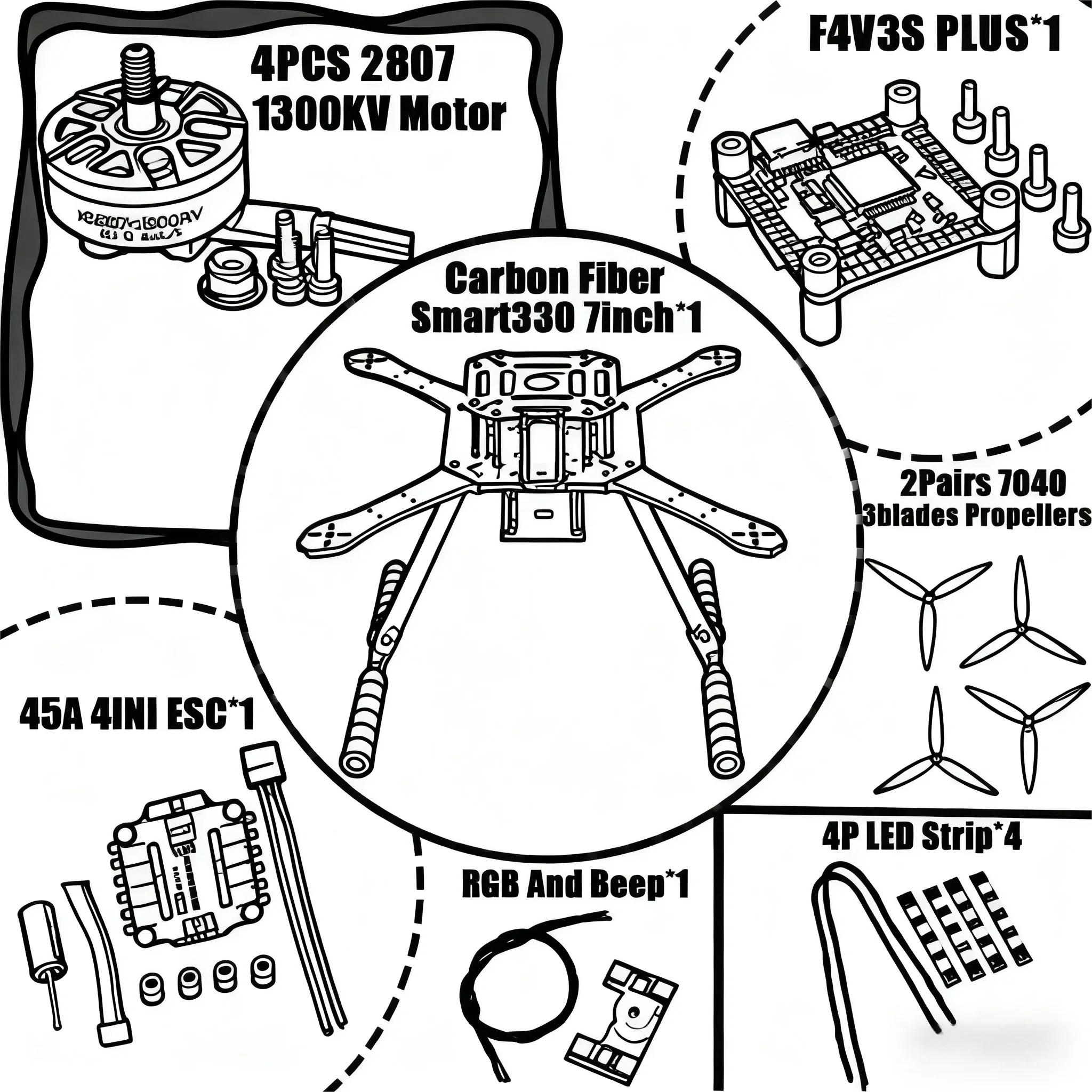 

B-CUBE Smart330 350 7/8inch FPV Drone Frame Kit Carbon Fiber Racing Quadcopter Freestyle INAV Beatflight F722 Flight Control