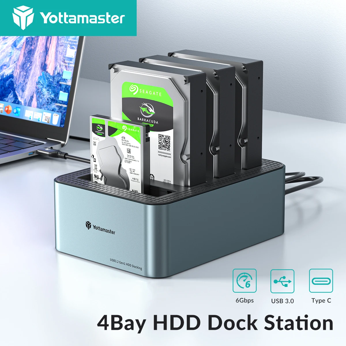 

Yottamaster 4 Bay HDD Docking Station SATA to USB 3.0 Adapter USB C Hard Drive Enclosure Dock Station for SATA 2.5" 3.5" SSD HDD