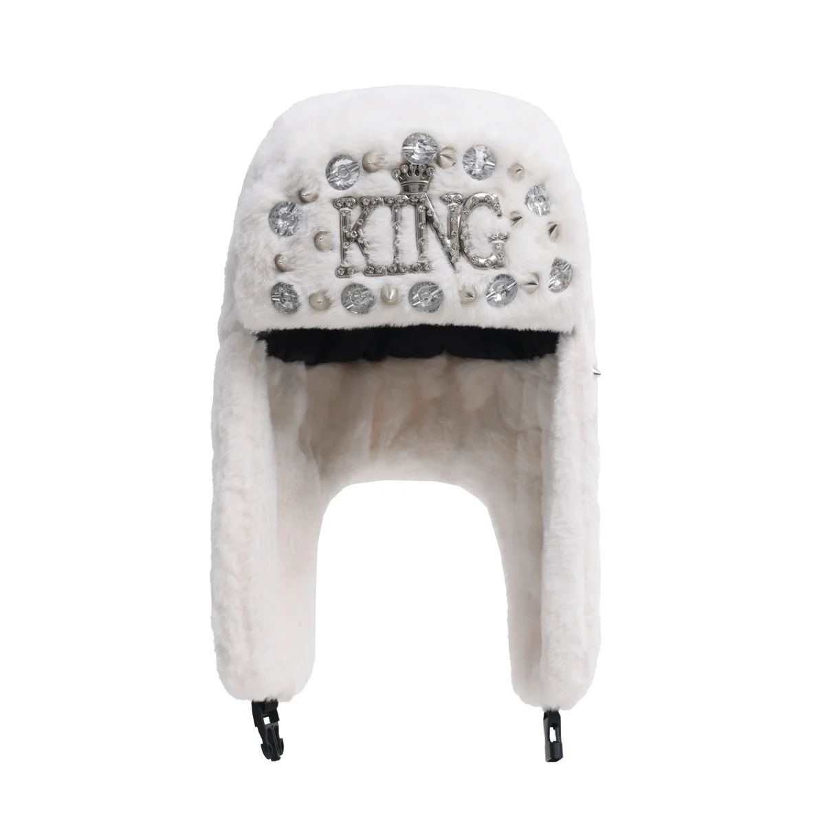 Unisex Y2K Winter Letters Button Fashion Outdoor Earflap Warm Faux Fur Ushanka Trapper Hat