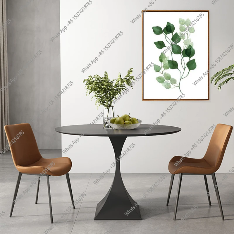 

Pure black rock slab dining table Nordic Italian minimalist 1 meter negotiation coffee table Small apartment round dining table