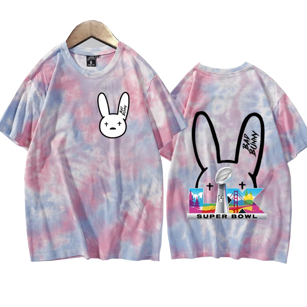 باد باني باول 2026 عرض نصف الوقت التعادل صبغ قميص رجل امرأة Harajuku تي شيرتات قصيرة الاكمام مروحة هدية #3