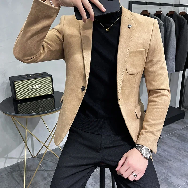 

2023 High Quality Blazer Men's British Trend Premium Simple Business Elegant Fashion Casual Gentleman Slim Suit Deer Velv Jacket