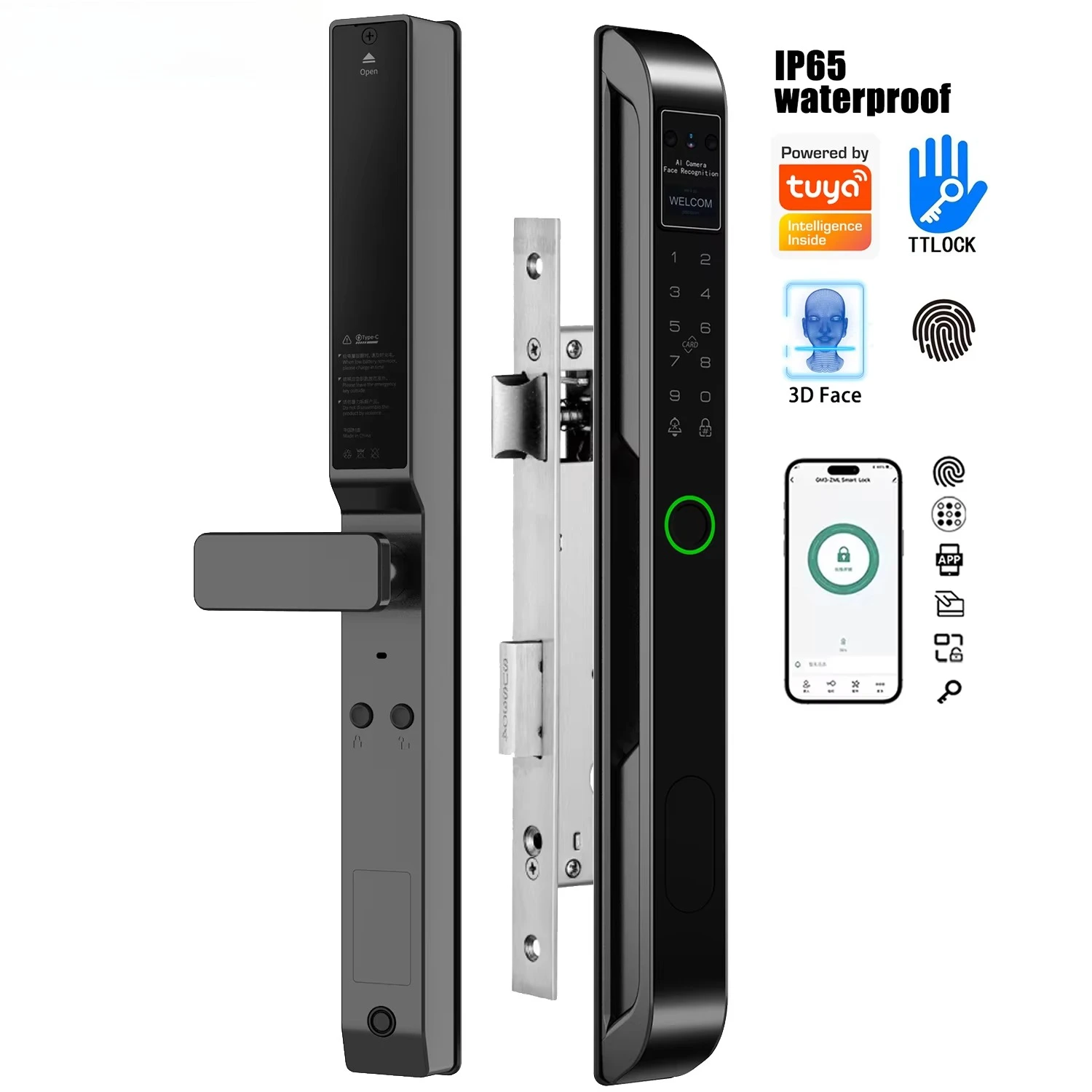 3D Face Fingerprint Tuya Ttlock Smart Automatic Lock