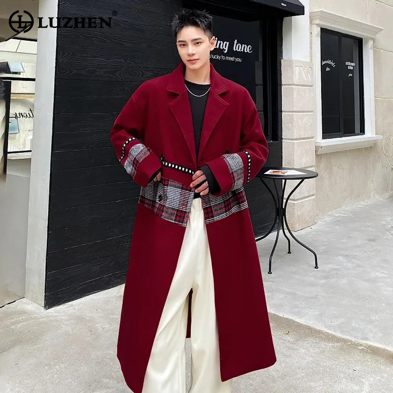 LUZHEN 2026 New Double-sided Woolen Long Windbreaker Coat Men's High Quality Trendy Checked Printed Handsome Trench Coat JY9432