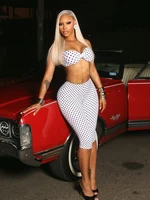 Weird Puss Polka Dot Print Women 2 Piece Set Halter Tank Tops+Bike Shorts Stretch