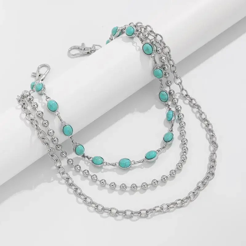 Fashion Imitation Pearl Cross Pant Chain For Men Punk Trousers Chain Hip Hop Multilayer Jeans Chain Waist Ornament Accessories