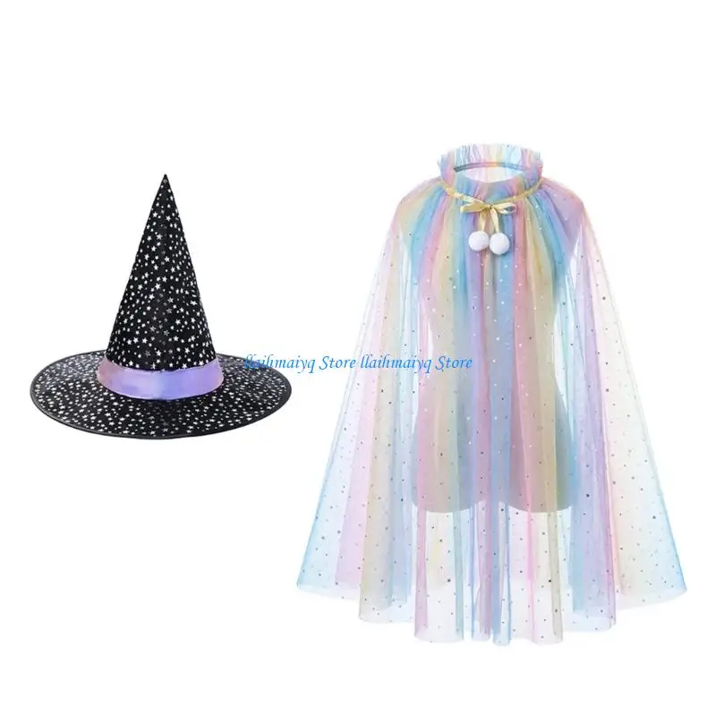 

573B Halloween Wizard Costume Wizard Witch Cloak with Hat for Cosplay Fancy Dress