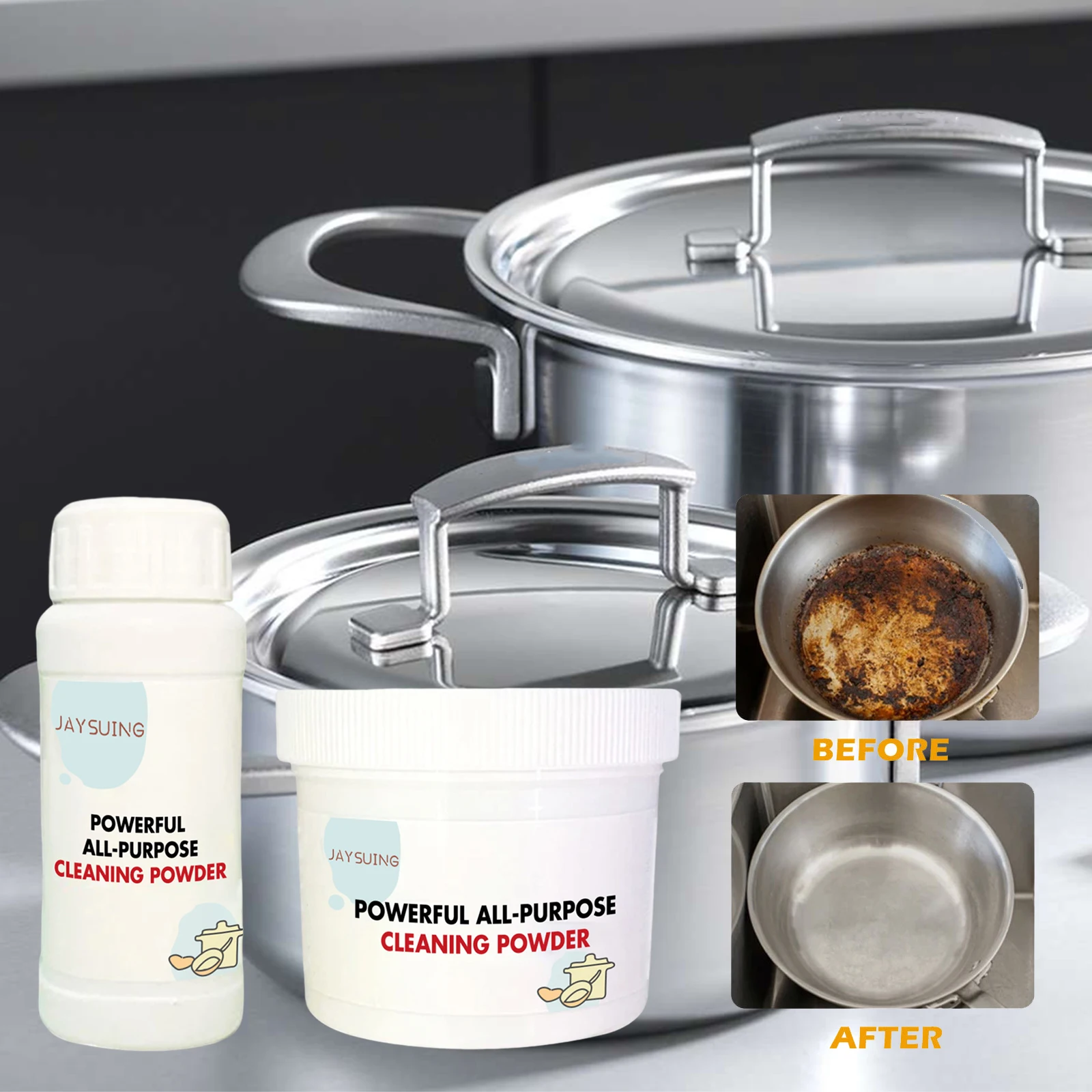 Multi-Purpose Cleaning Powder for Kitchenware - Pot Rust Stain Removal Foam Detergent Heavy Oil & Grease Cleaner