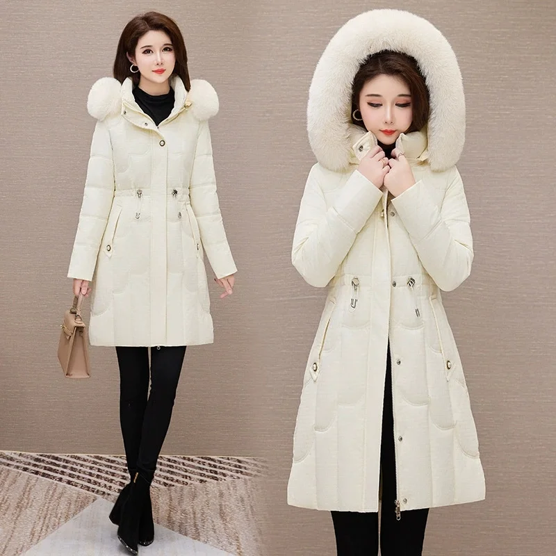 

2025 Women Jacket New Winter Parka Korean Down Cotton Coat Warm Cardigan Female Medium Length Loose Thicken Slim Cotton Jacket