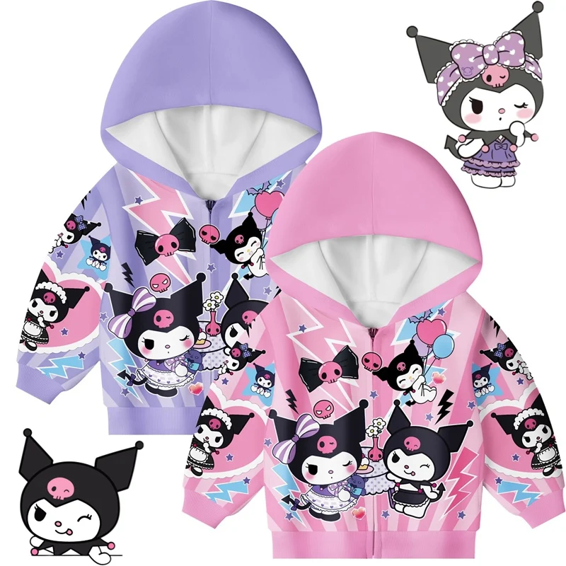 

Sanrio Kuromi Kids Zippered Hoodies Coat Cute Long Sleeve Costume Baby Girl Hooded Jacket Children's Sweatshirt Autumn Spring