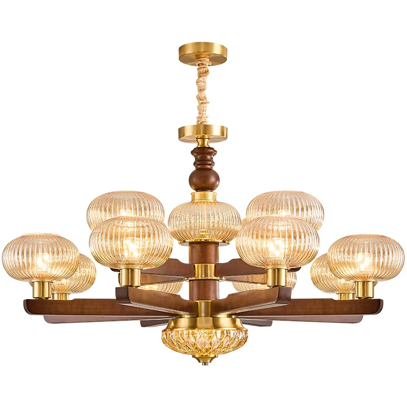 American retro living room chandelier atmospheric dining chandelier medium antique all copper solid wood bedroom light study din