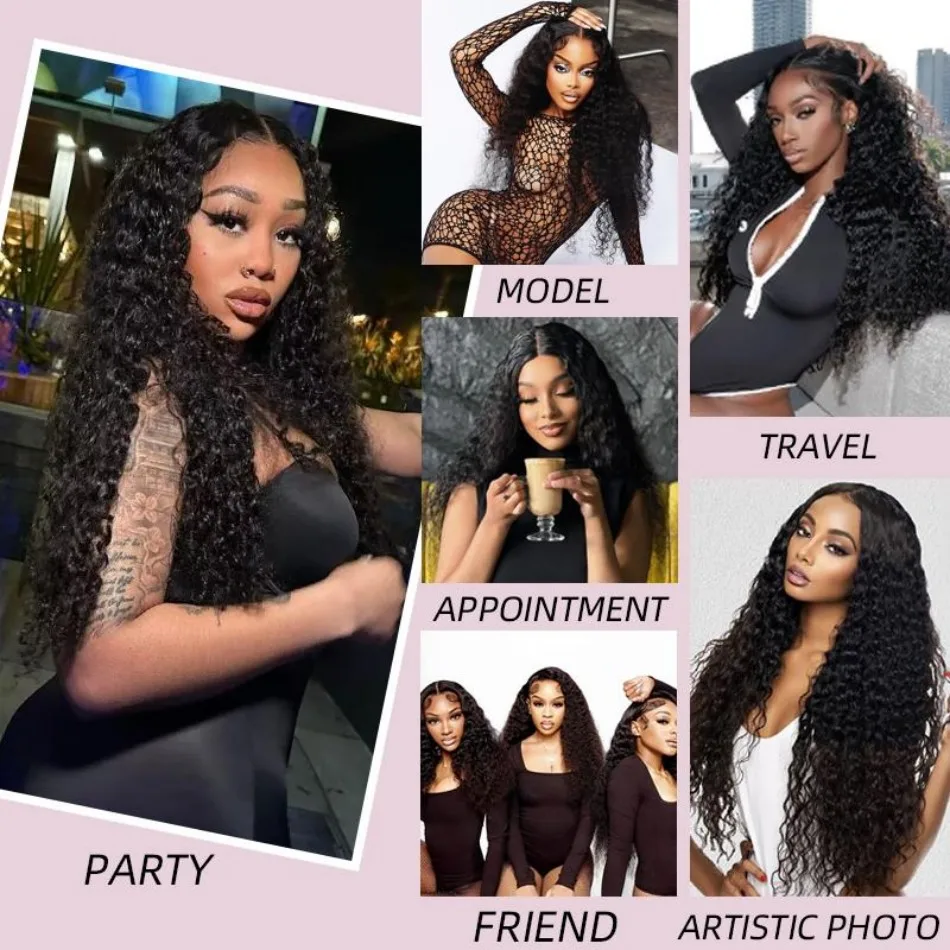 30 Inch Deep Wave Lace Front Wigs Human Hair 210 Density 13X6 Hd Lace Front Wigs Human Hair Pre Plucked Pre Bleached Knots Brazilian Curly Wig Wet Wavy For Women Natural Black view 7