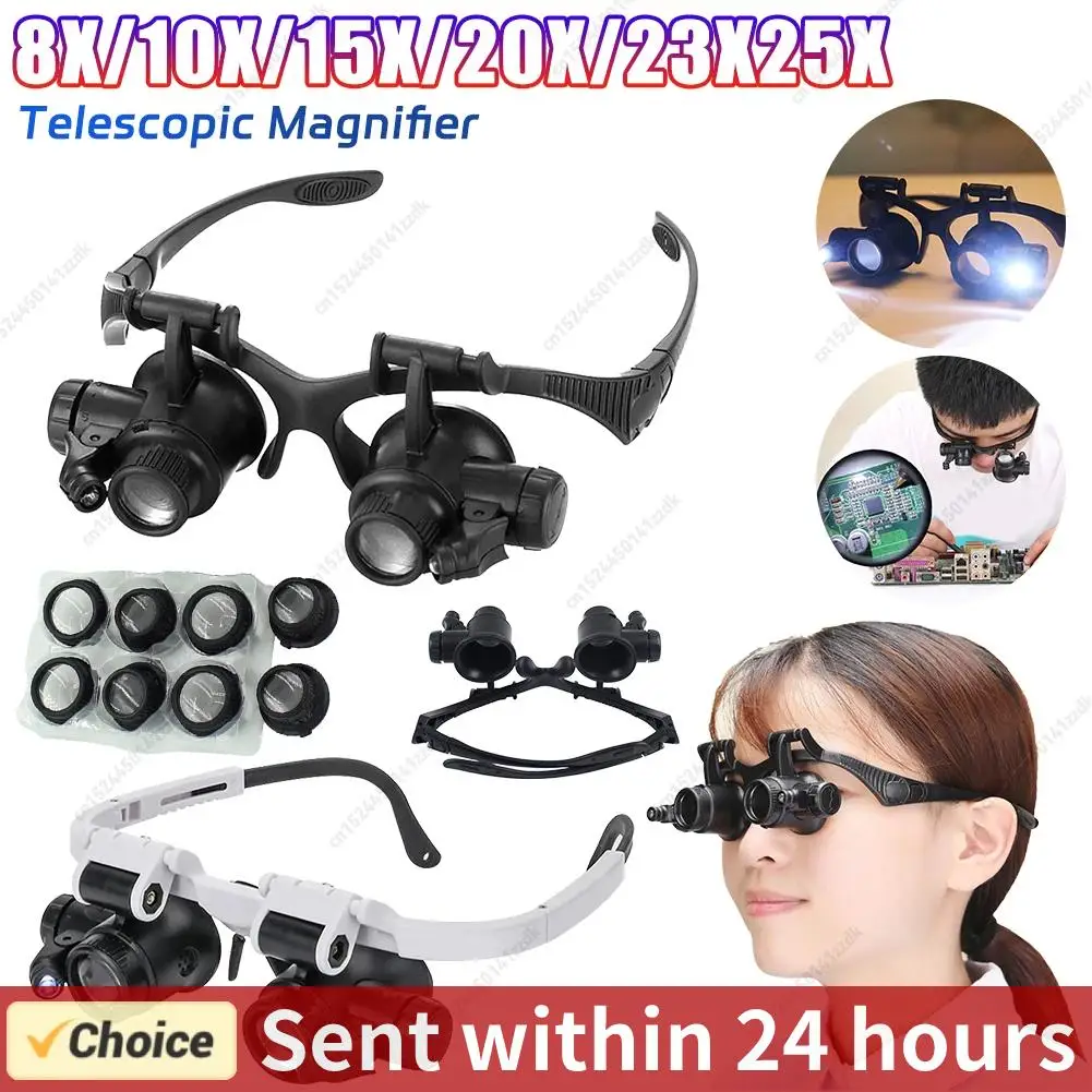 Diadema lupa 10/15/20/25X LED herramienta ajustable para usar en la cabeza con lente acrílica para joyería antigua y reparación de relojes