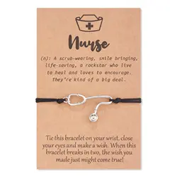 NURSE Card Bracelet Stethoscope Pendant Doctor Nurse Wax Rope Women Bracelet Card Stethoscope Ajustable Women Bangle