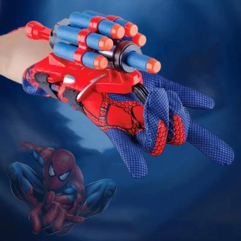 Superhero Spider Soft Bullets Launcher Spray Wrist With Gloves Launching Spider man Soft Bomb Toy Gun Outdoor Games Toys