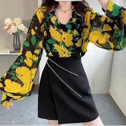 Spring Autumn Fashion Blouses Elegant Ladies Printing Women's Clothing 2024 New Office Lady Interior Lapping Buttons Shirts