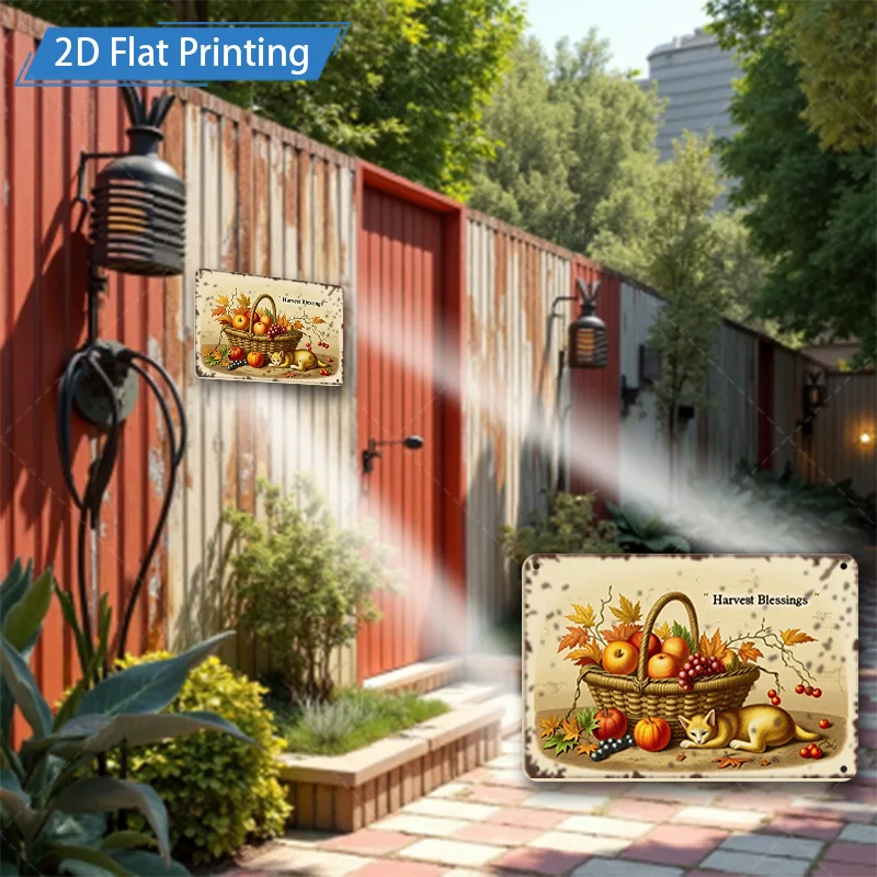 1 targa in metallo da 8x12 pollici "segno di benedizioni del raccolto rustico con volpe e zucche per l'arredamento della fattoria"